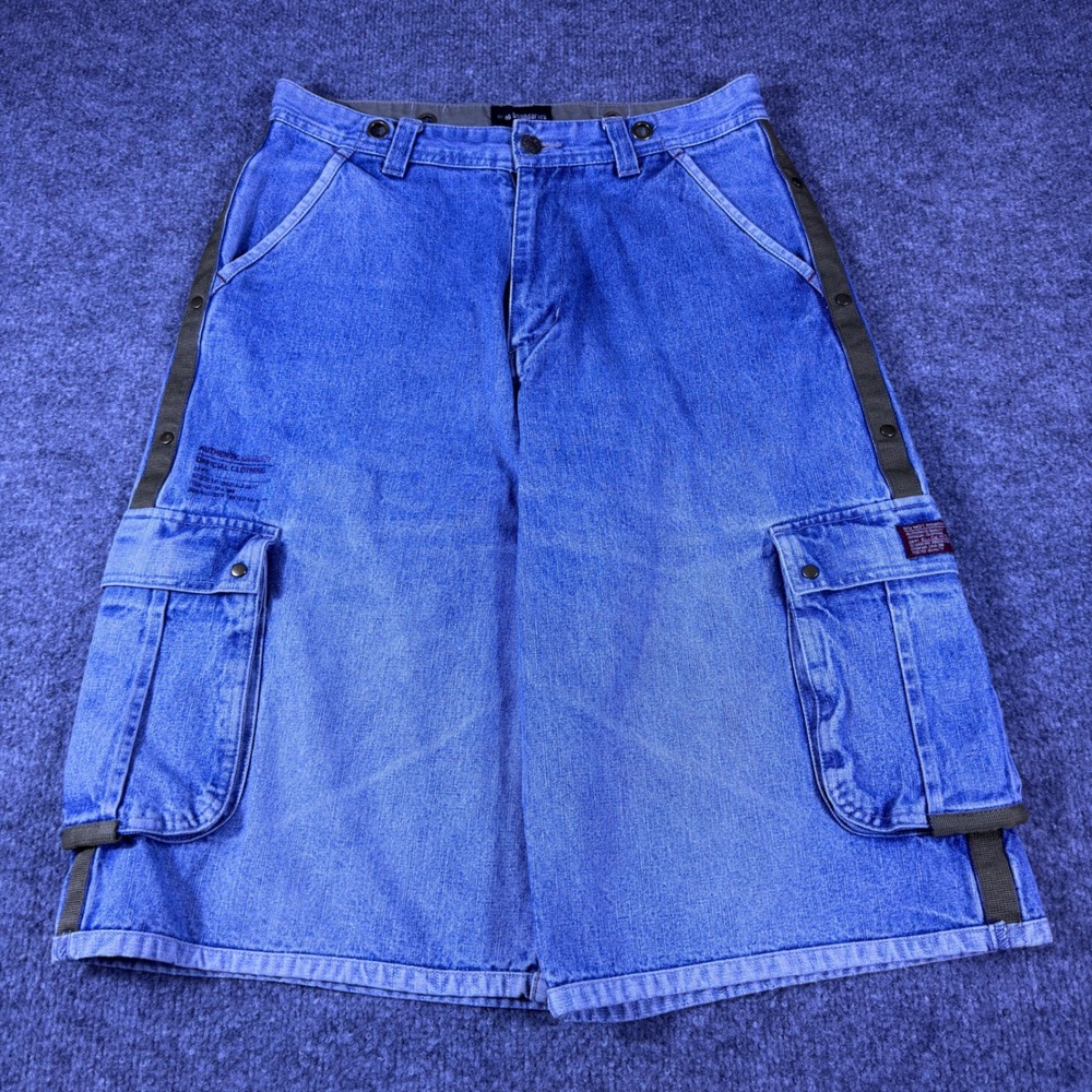 No Boundaries Vintage Denim Cargo Shorts Medium Wash Blue Size 18 Y2K Streetwear